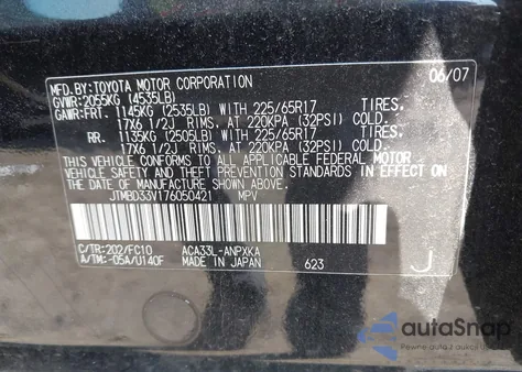 2007 Toyota Rav4 from USA, damaged, VIN JTMBD33V176050421